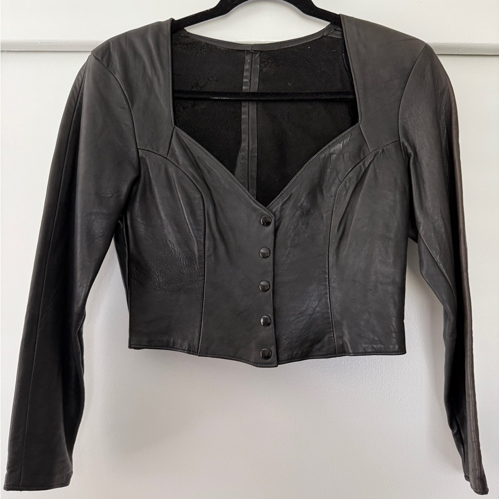 Vintage 80s Soft Leather Long Sleeve Crop Top